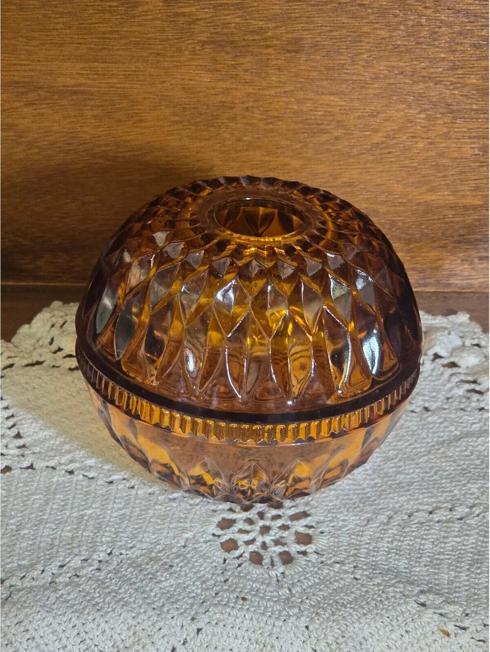 Vintage Indiana Glass Amber Fairy Light Diamond Point